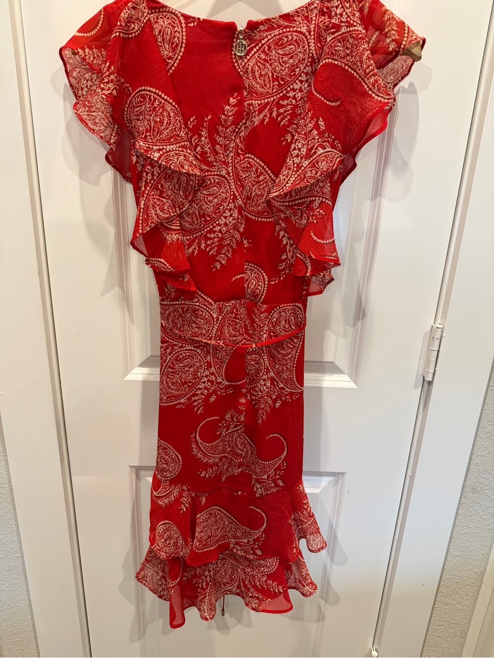 Tommy Hilfiger Red Paisley V Neck Dress Size 8 Chiffon
